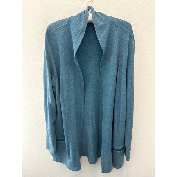 LOGO by Lori Goldstein Sweaters - LOGO LORI GOLDSTEIN | Blue Lounge Athleisure Soft Long Length Open Cardigan |XL